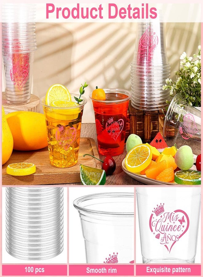 Furbeko 100 Pcs Quinceañera Plastic Cups Bulk 10oz Disposable Mis Quince Anos Clear White Reception Cup Sweet Party Favors for Guests - Image 3